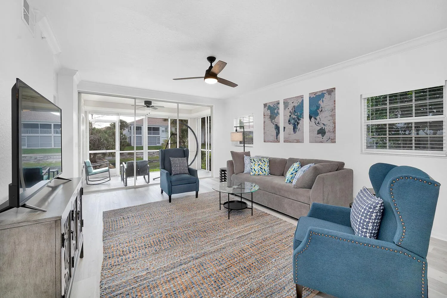 TV mounting service in Naples, FL living room by local handyman